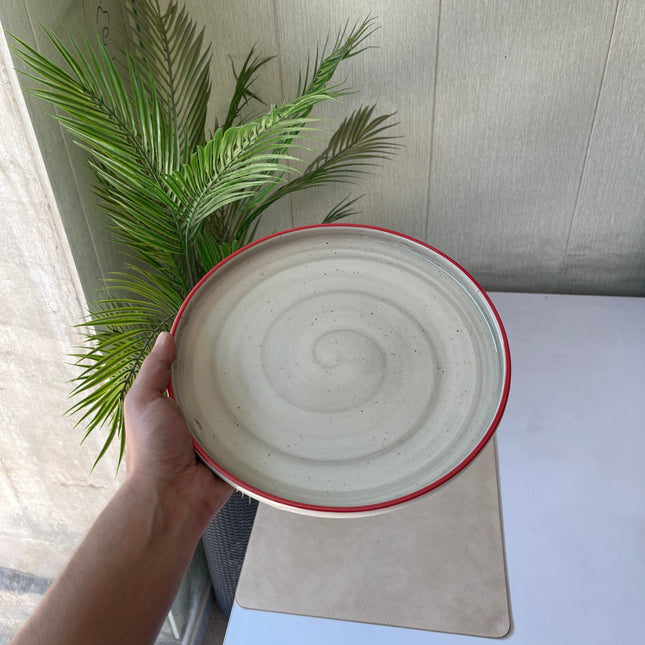 Leftover 10 inch Lite Classic Plate ( Grey Colorline, Red Rim, Black Specks )