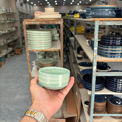 Leftover 4 inch soup Bowl ( Teal colorline No Specks )