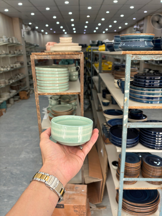Leftover 4 inch soup Bowl ( Teal colorline No Specks )