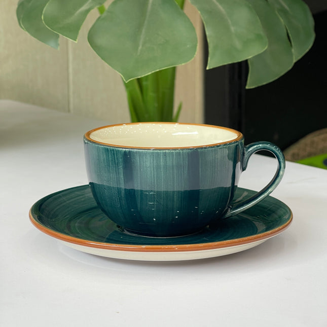 Leftover WM Cup Saucer Set ( Peacock Green Colorline ) 6 cups 6 saucers ( 220ml )