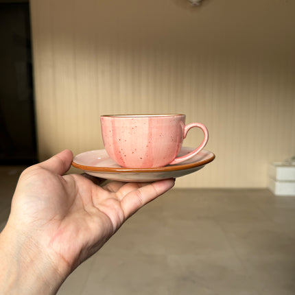 Leftover WM Cup Saucer Set ( Pink Colorline ) 6 cups 6 saucers ( 220ml )