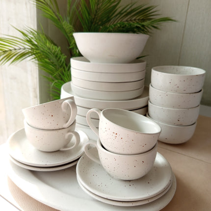 22 Pieces Dinner Set ( 4 Persons ) ( White Matte with Brown Specks )
