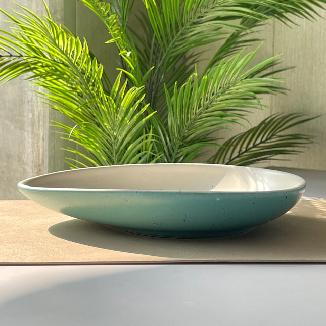 11"x9" Triangular Platter ( Outer Firozi Matte and Inner White Matte with brown specks )