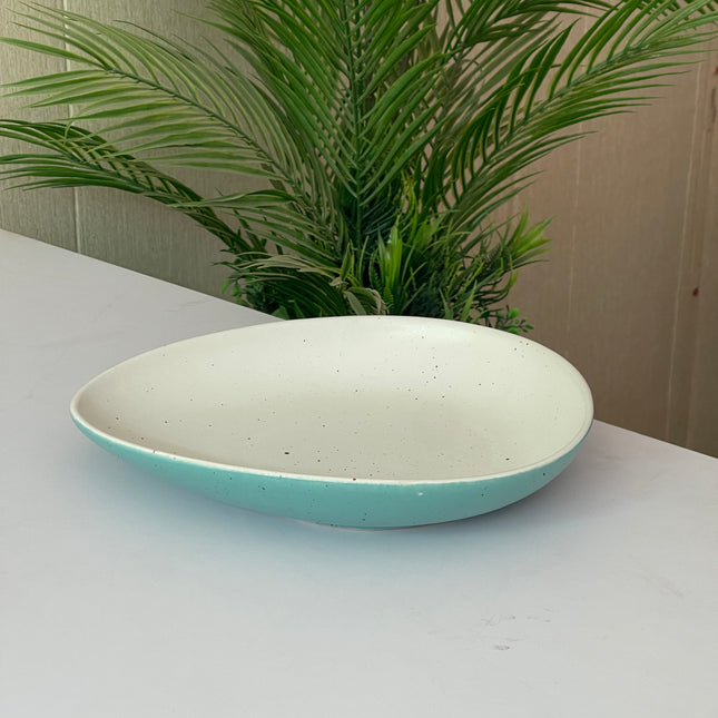11"x9" Triangular Platter ( Outer Firozi Matte and Inner White Matte with brown specks )