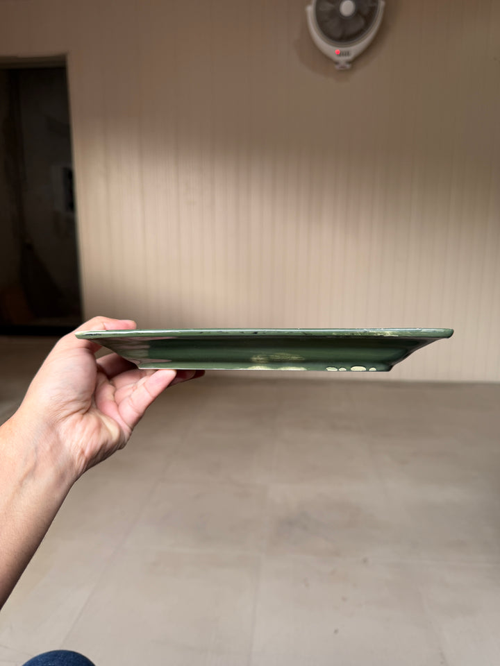 Leftover 9.5" Square Platter ( Outer Dark Green Colorline )