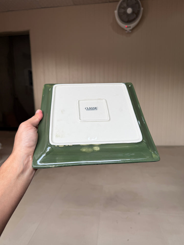 Leftover 9.5" Square Platter ( Outer Dark Green Colorline )