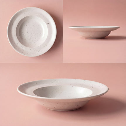 9 inch Deep wide plate ( White Matte with brown specks )