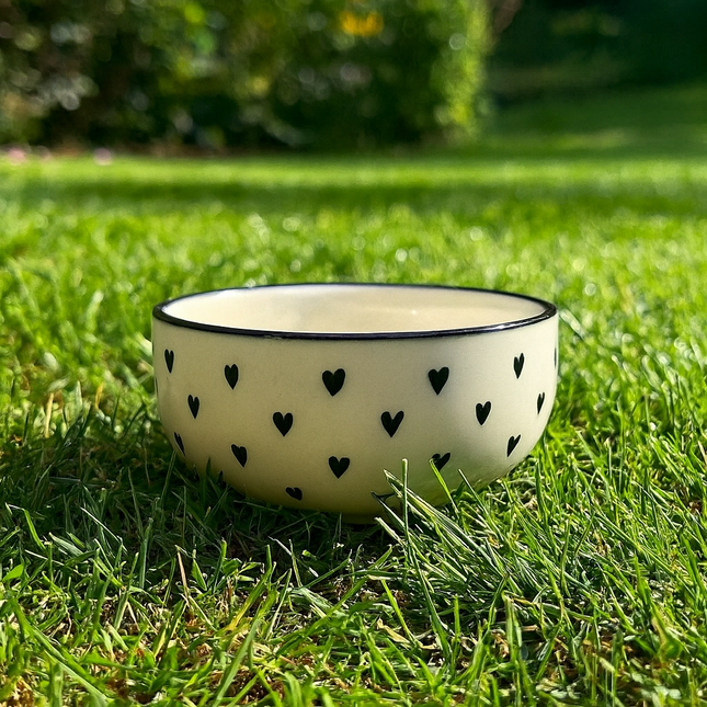 5 inch Single Serving Bowl ( Glossy Off-White with Black Hearts )