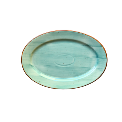 13" Rice Dish with Rim ( Teal Colorline )