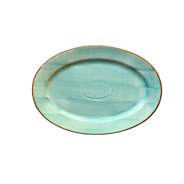 13" Rice Dish with Rim ( Teal Colorline )