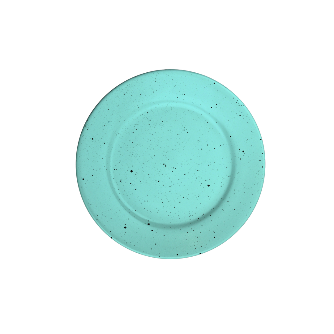 8 inch Flat Plate with Rim ( Firozi Matte with Black Specks )