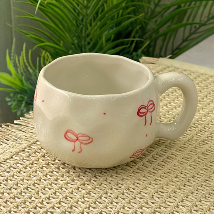 Bubble Cup ( Glossy Off-White with Red Bows ) ( 230 ml )