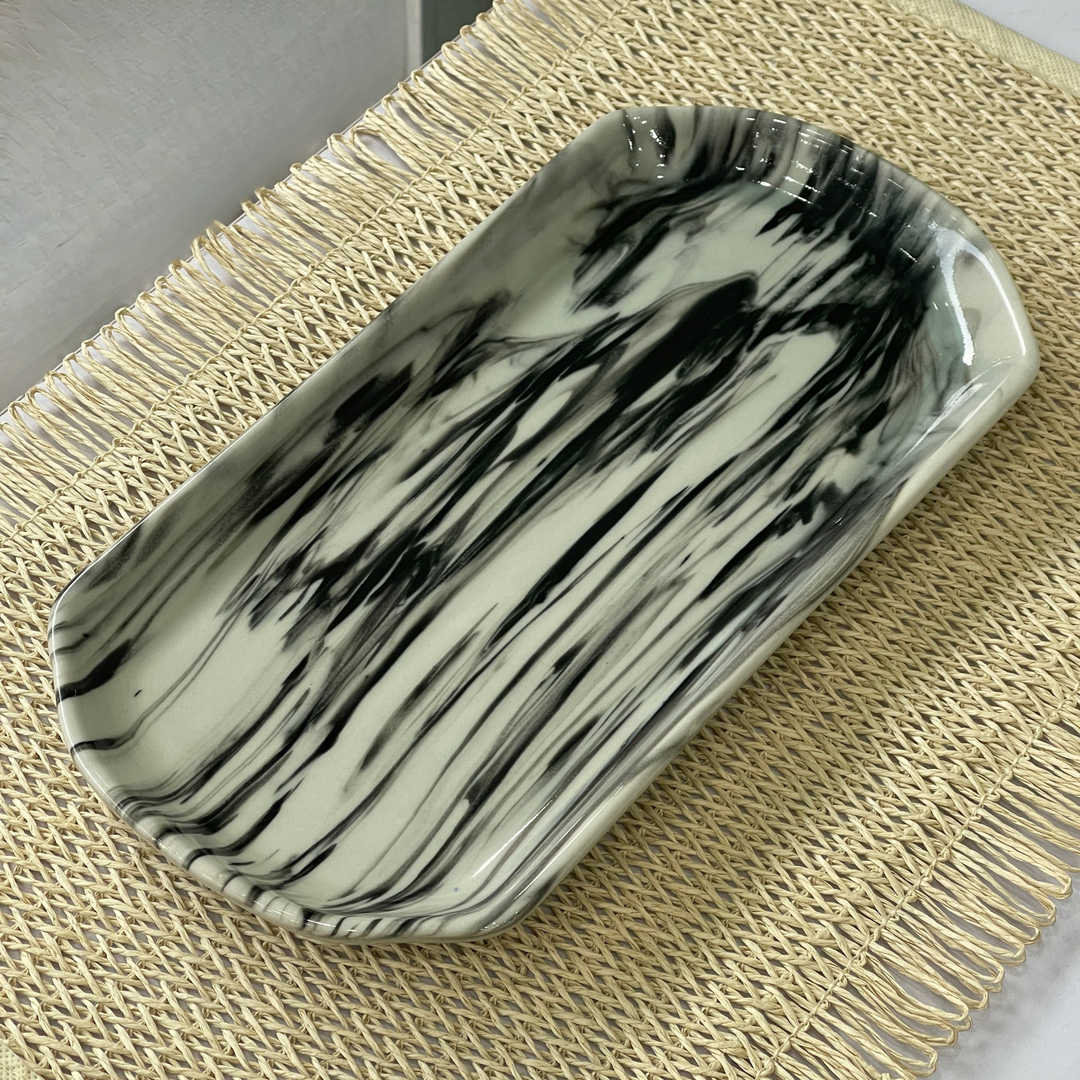 11.5"x6" YM Rectangular Platter ( Black Marble )