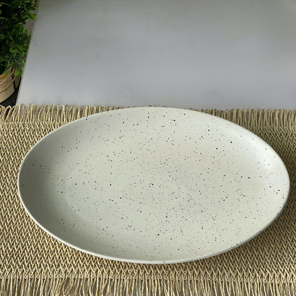 13 inch Rimless Rice Dish ( White Matte with Black Specks )
