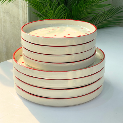 4-Person 16-Piece Breakfast Set ( Glossy Off-White with Red Hearts )