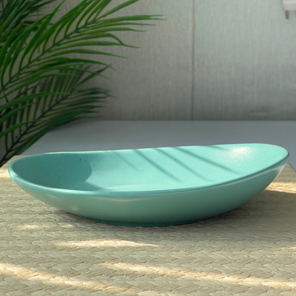 8.5"x7.5" Curved Dessert Bowl ( Firozi Matte with Black Specks )