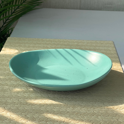 8.5"x7.5" Curved Dessert Bowl ( Firozi Matte with Black Specks )