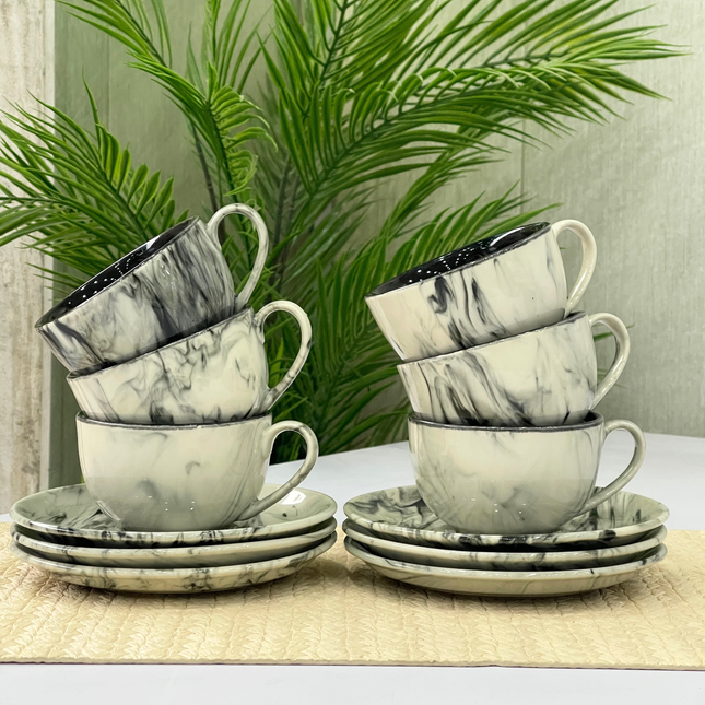 WM Cup Saucer Set ( Black Marble ) 6 cups 6 saucers ( 220ml )