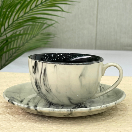 WM Cup Saucer Set ( Black Marble ) 6 cups 6 saucers ( 220ml )
