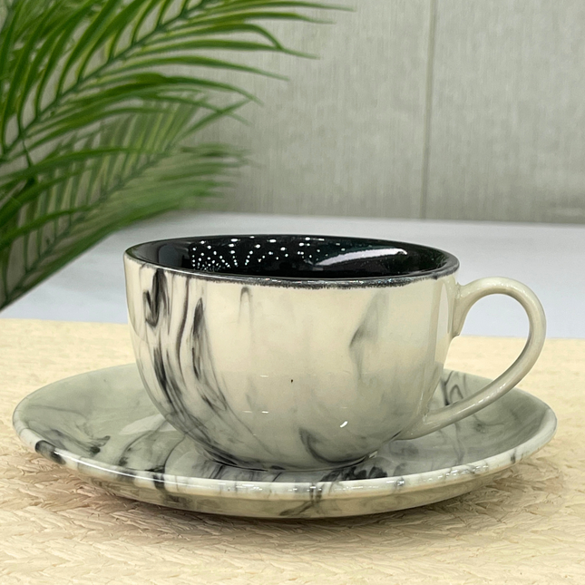 WM Cup Saucer Set ( Black Marble ) 6 cups 6 saucers ( 220ml )