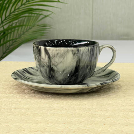 WM Cup Saucer Set ( Black Marble ) 6 cups 6 saucers ( 220ml )