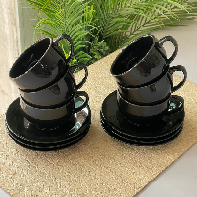 Cup Saucer Set ( SS Glossy Black ) 6 cups 6 saucers