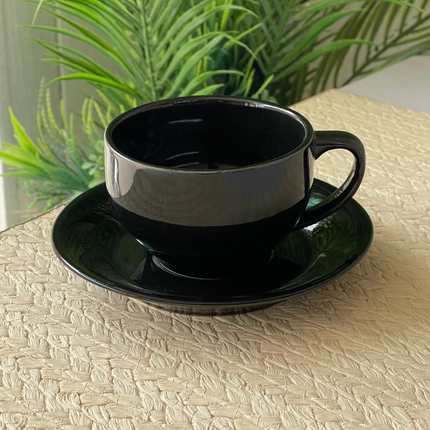 Cup Saucer Set ( SS Glossy Black ) 6 cups 6 saucers