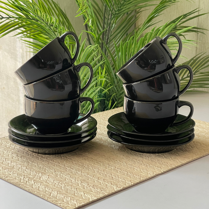 Cup Saucer Set ( SS Glossy Black ) 6 cups 6 saucers