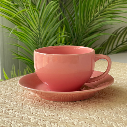 Cup Saucer Set ( SS Glossy Pink ) 6 cups 6 saucers