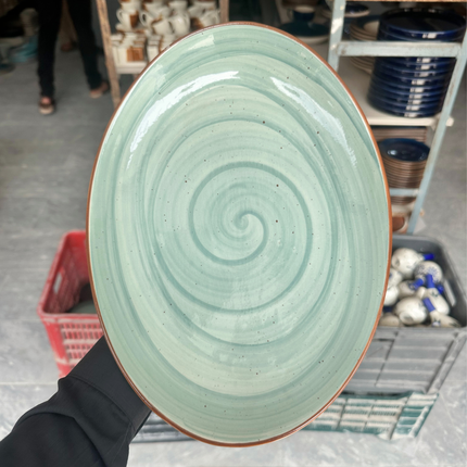 Leftover 13 inch Rimless Rice Dish ( Teal Colorline )