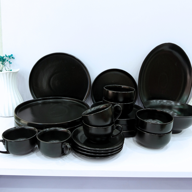 22 Pieces Dinner Set ( 4 Persons ) ( Textured Black Matte )
