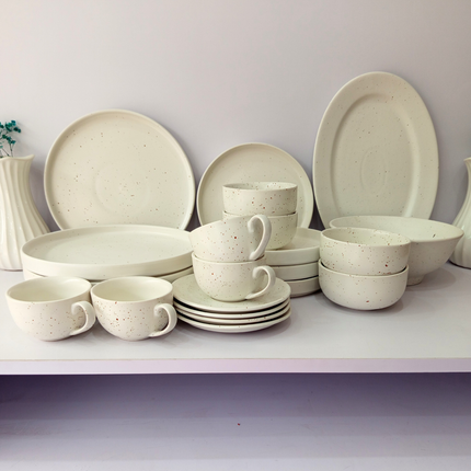 22 Pieces Dinner Set ( 4 Persons ) ( White Matte with Brown Specks )