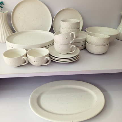 22 Pieces Dinner Set ( 4 Persons ) ( White Matte with Brown Specks )