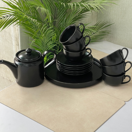 Tea Set - 15 Pieces - ( Textured Black Matte )