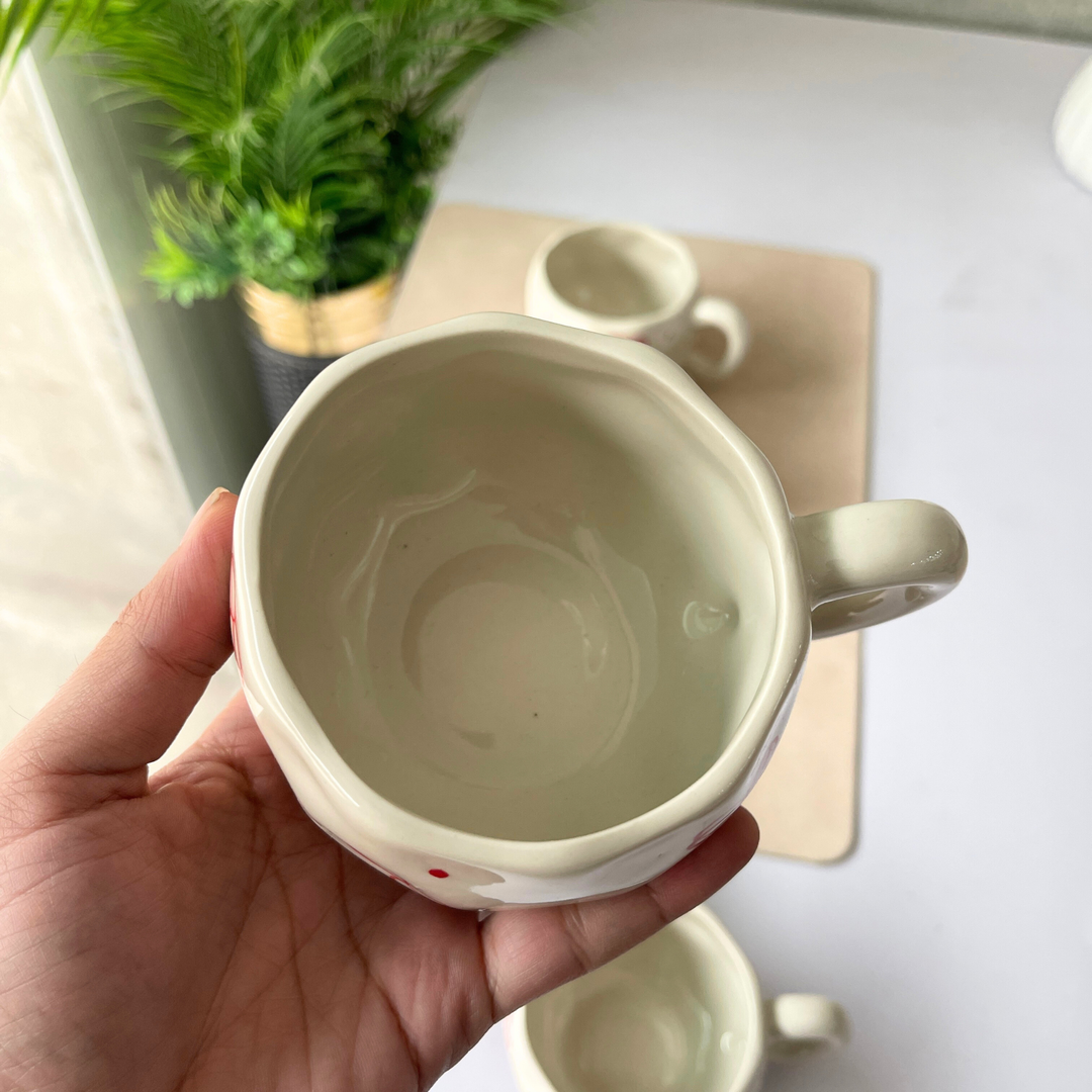 Leftover ( Irregular Shape ) Bubble Cup ( Glossy Off-White with Red Bows ) ( 230 ml ) ( 1 piece )