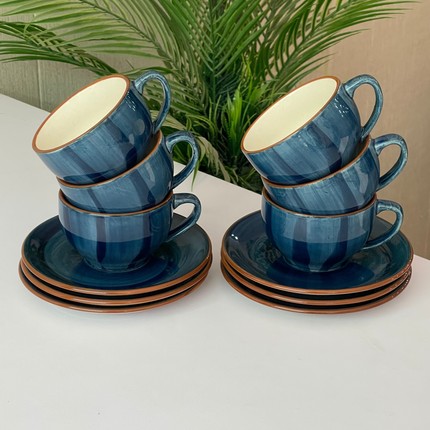 SS Cup Saucer Set ( Cobalt Blue Colorline ) 6 cups 6 saucers ( 200ml )