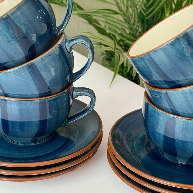 SS Cup Saucer Set ( Cobalt Blue Colorline ) 6 cups 6 saucers ( 200ml )