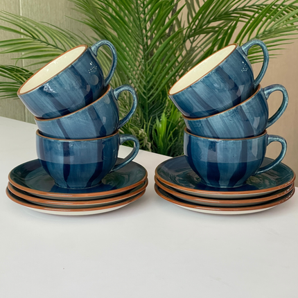 SS Cup Saucer Set ( Cobalt Blue Colorline ) 6 cups 6 saucers ( 200ml )
