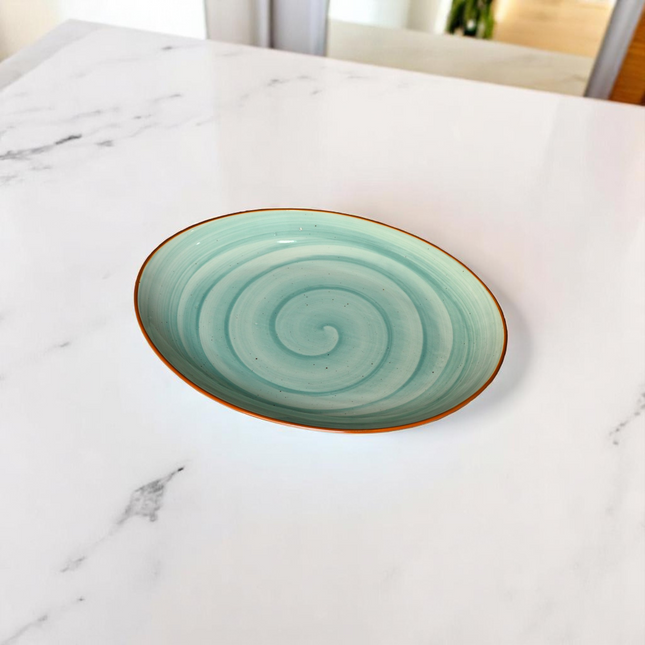 13" Rimless Rice Dish ( Teal Colorline )
