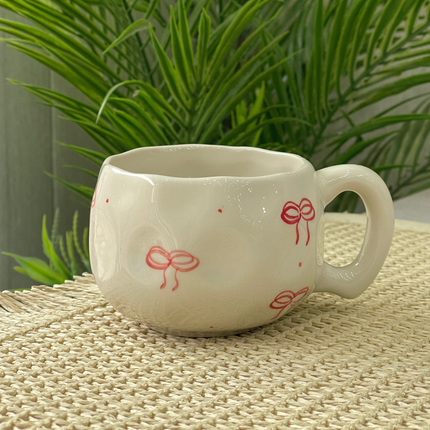 Bubble Cup ( Glossy Off-White with Red Bows ) ( 230 ml )