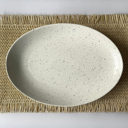 13 inch Rimless Rice Dish ( White Matte with Black Specks )