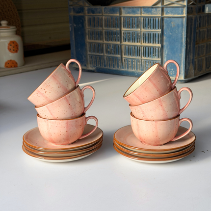 Leftover WM Cup Saucer Set ( Pink Colorline ) 6 cups 6 saucers ( 220ml )
