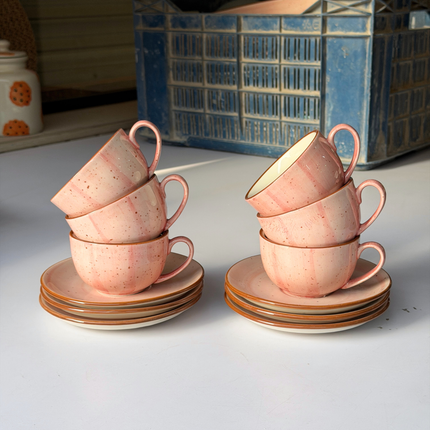 Leftover WM Cup Saucer Set ( Pink Colorline ) 6 cups 6 saucers ( 220ml )