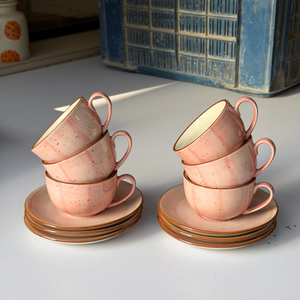 Leftover WM Cup Saucer Set ( Pink Colorline ) 6 cups 6 saucers ( 220ml )