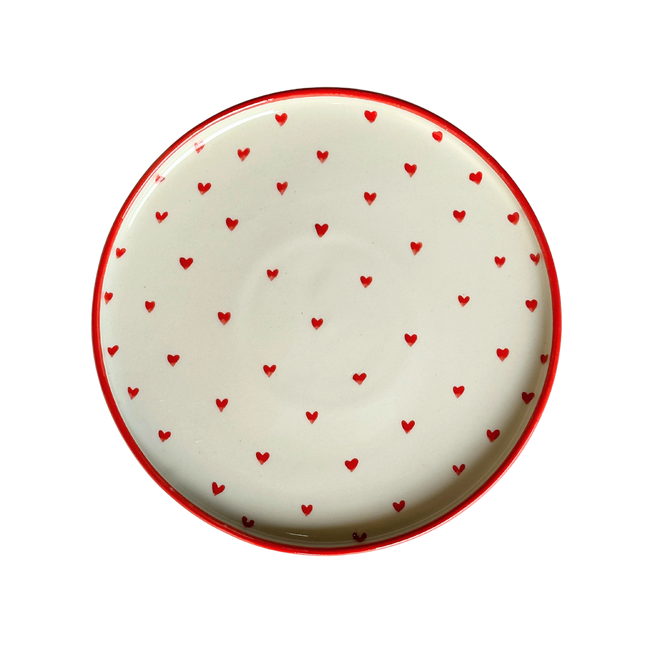 10 inch Classic Plate ( Glossy Off-White with Red Hearts )