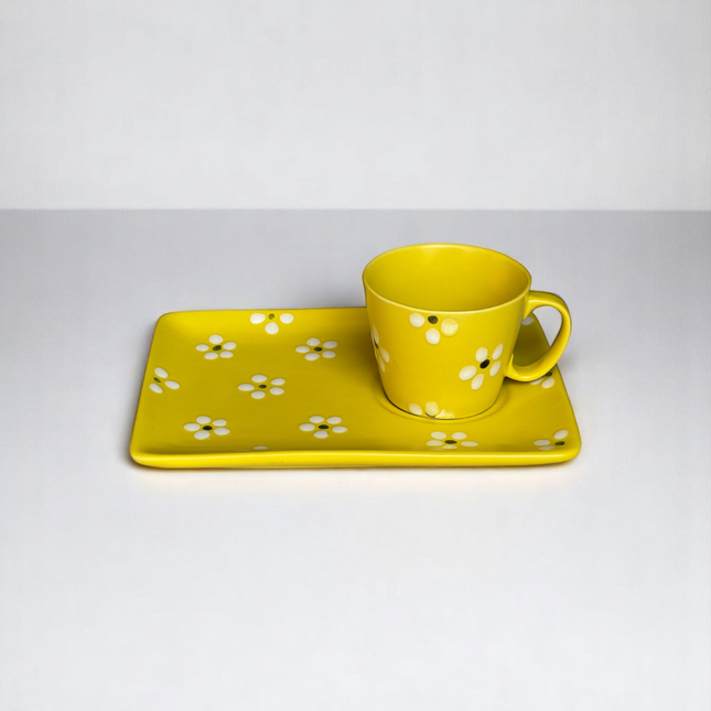 Vista Mug & Tray ( Yellow Matte Floral )