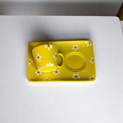 Vista Mug & Tray ( Yellow Matte Floral )