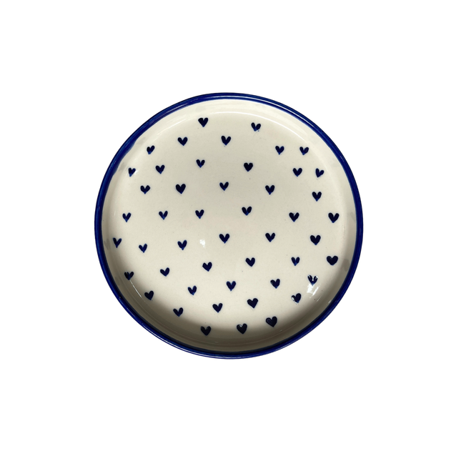 8 inch Classic Plate ( Glossy Off-White with Blue Hearts )