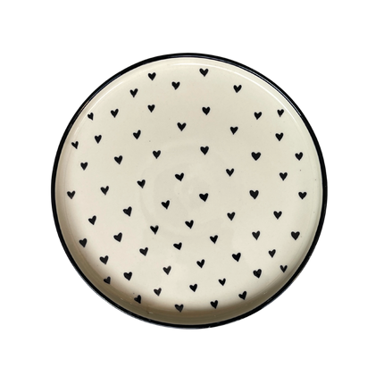10 inch Classic Plate ( Glossy Off-White with Black Hearts )