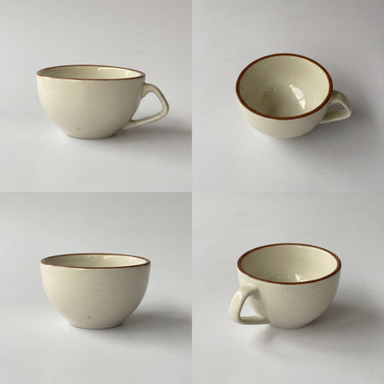 D Handle Coffee Cup Small ( Glossy Off-White with Brown Rim ) ( 270 ml )